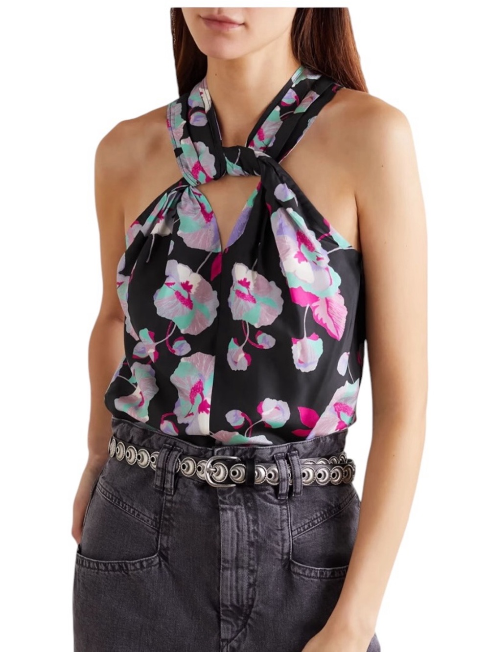 Isabel Marant Stephenea twisted floral-print silk top excellent condition